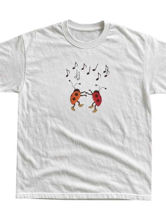Gildan Tops - Gildan Dancing Ladybug Graphic Tee - White with Orange & Red
